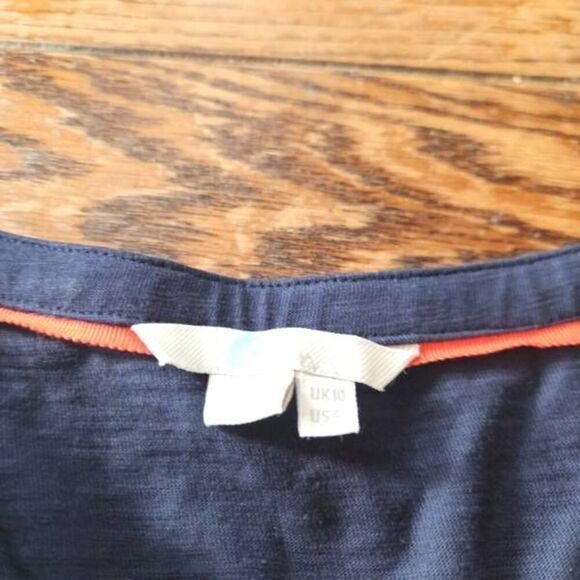 Boden Eda Embroidered Jersey Tunic Dress in navy blue & gold sz 6 - Picture 3 of 5